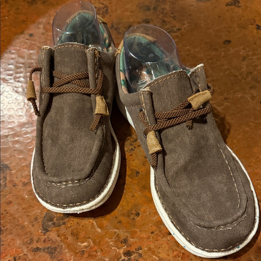 Justin Mens JL160 Brown Canvas Leather Cactus Lining Casual Boat Shoes Size 9M